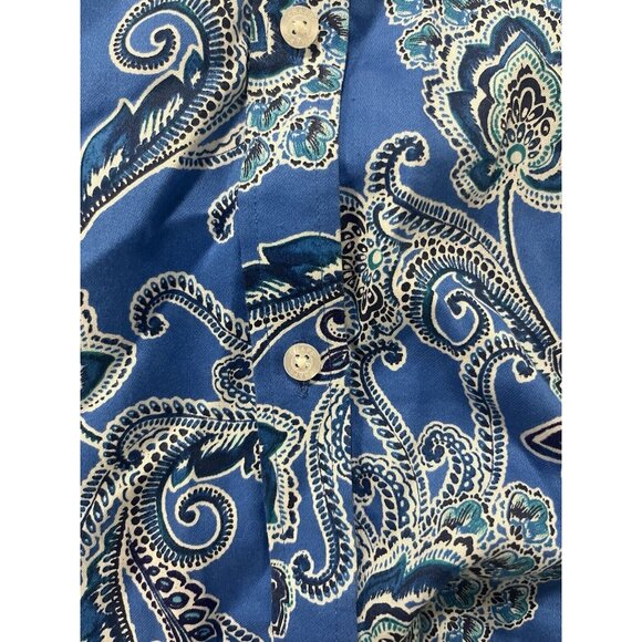Chaps Womens  Blue Paisley Floral No Iron Button Up Shirt 2X Roll Sleeve Classic - Picture 8 of 9
